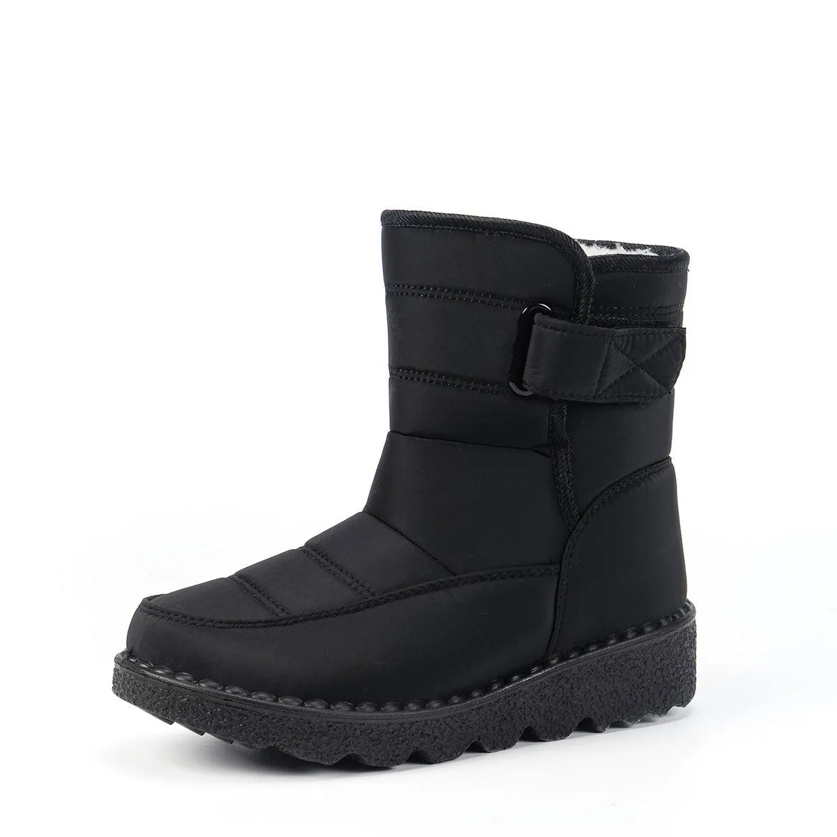 Women's plus size snow boots with velvet lining and cotton cloth upper in black