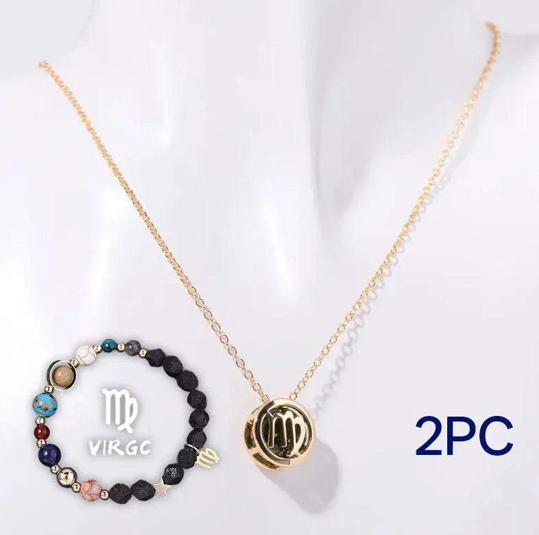 Natural stone beaded necklace and matching bracelet jewellery set in coordinated style