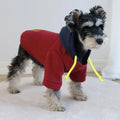 Dark red polyester dog hooded pullover with zip fastening and contrasting colour design