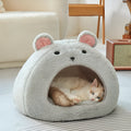 Cartoon cat and mouse all cotton soft fluffy pet bed house mat for small cats and dogs, light gray