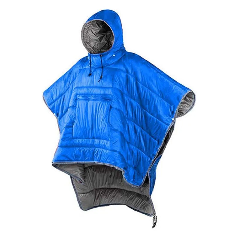 Outdoor cloak sleeping bag wearable as cape with nylon fabric measuring 200x140cm