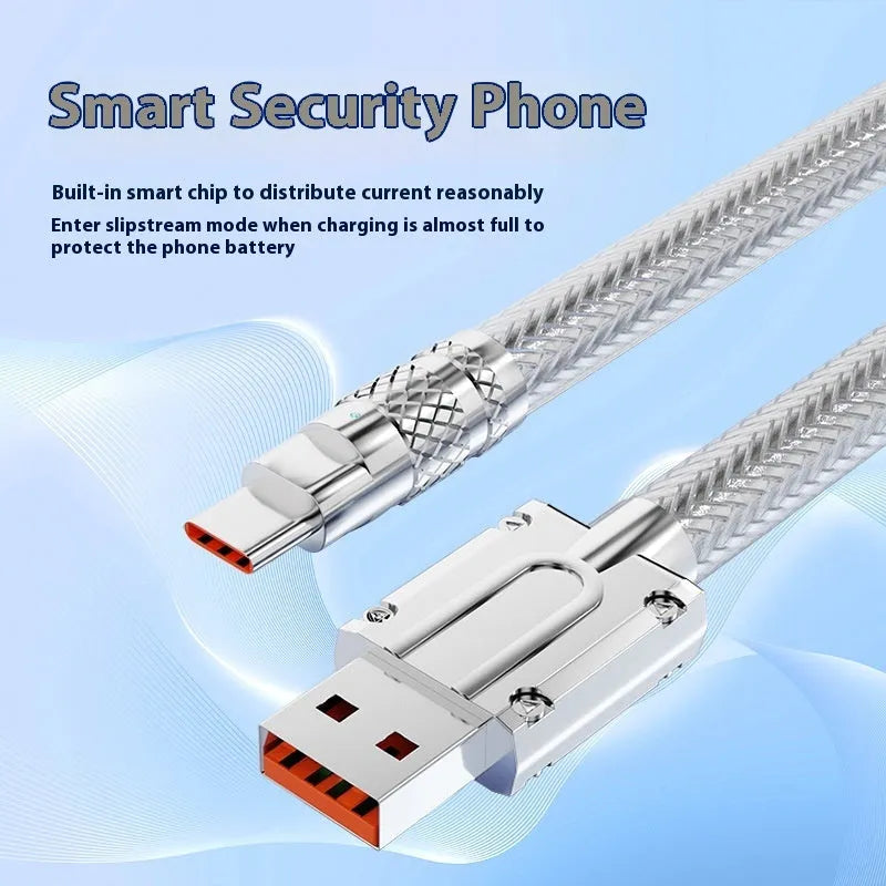 Type C silver grey woven braided data cable with 6A super fast charge and 1.5 metre length