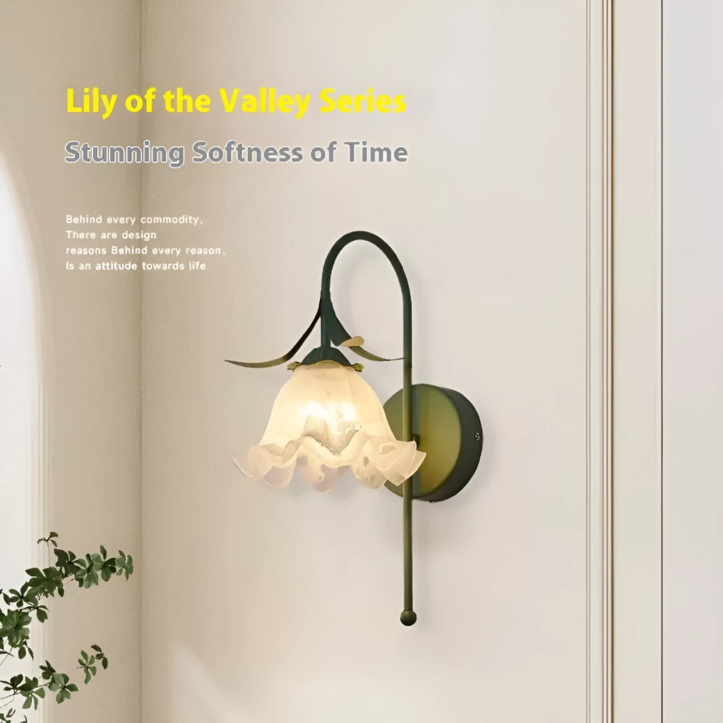 Nordic style wall lamp with orchid bell flower pattern in green colour for bedside decoration