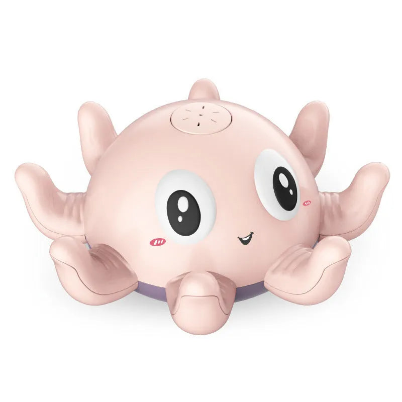 Blue automatic water spray octopus bath toy with flashing lights for children's bath time