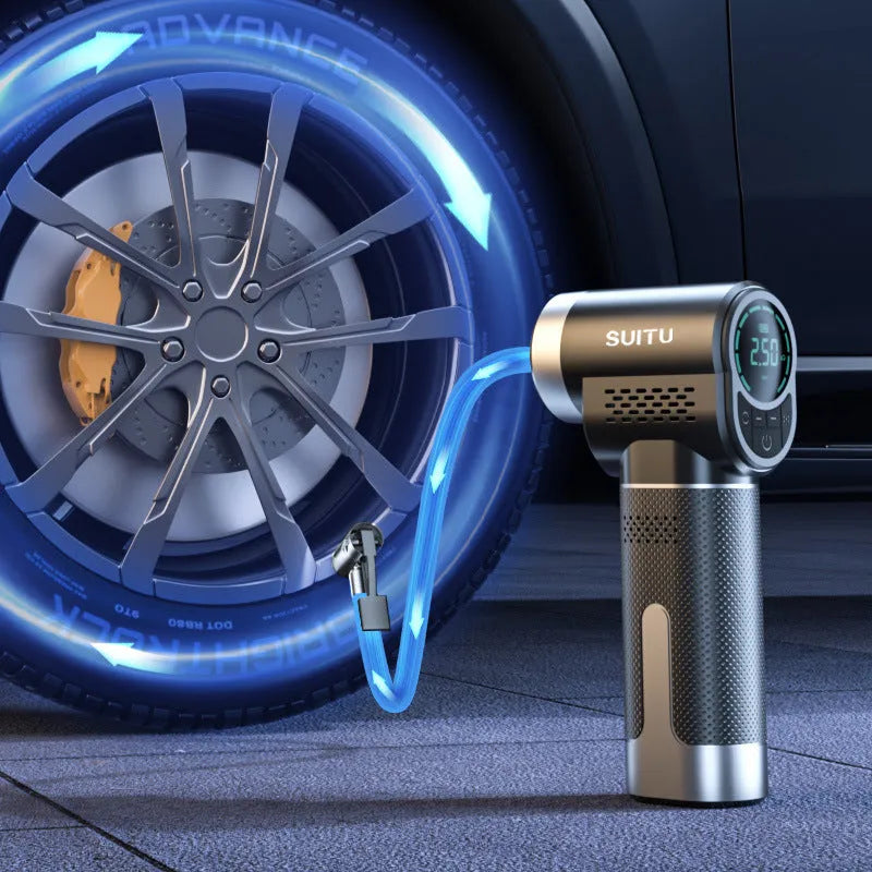 ST-5518 wireless portable air pump with inflatable pipe and nozzles for car tyres and sports equipment