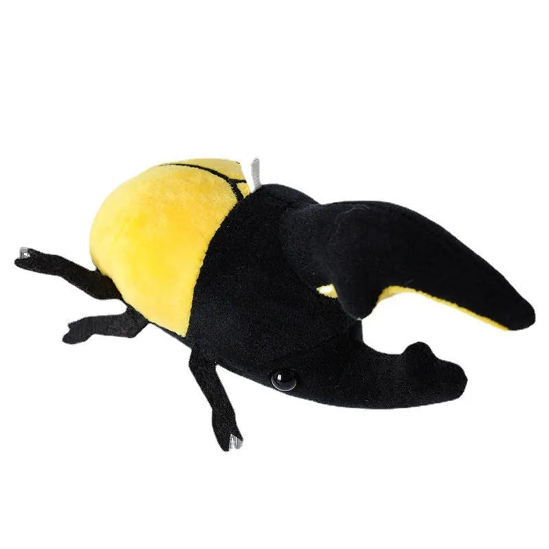Small black plush rhinoceros beetle doll pendant with 10cm height on a white background.