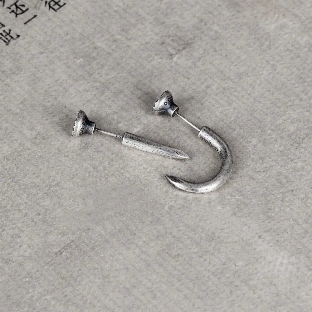 S925 sterling silver nail stud earrings in straight and curved punk designs