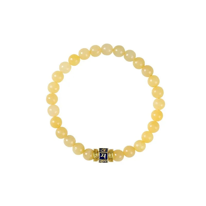 Women's Topaz bracelet with six-word mantra barrel beads and square sugar jade beads