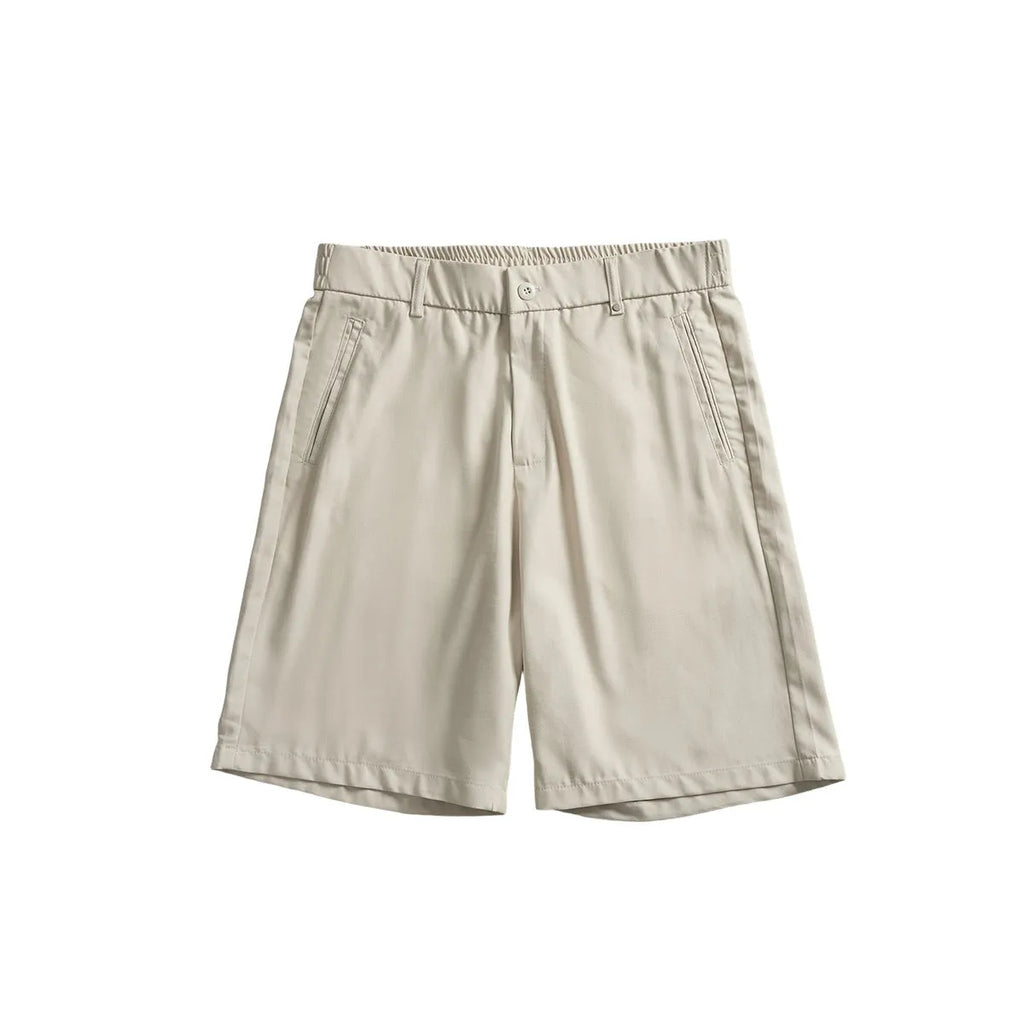 Men's loose-fit lyocell blend casual shorts in apricot colour with elastic waistband
