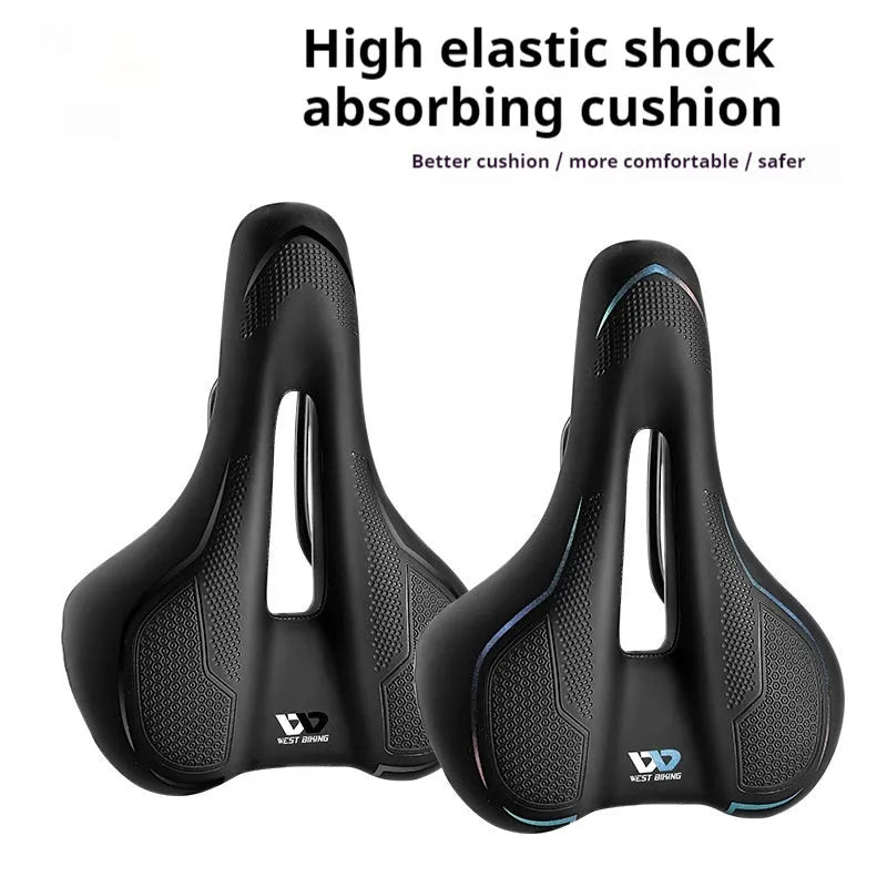 Bicycle saddle with high elastic sponge cushioning in black and colourful design options