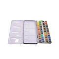 Tinplate watercolour paint box showing three-fold design and three size options