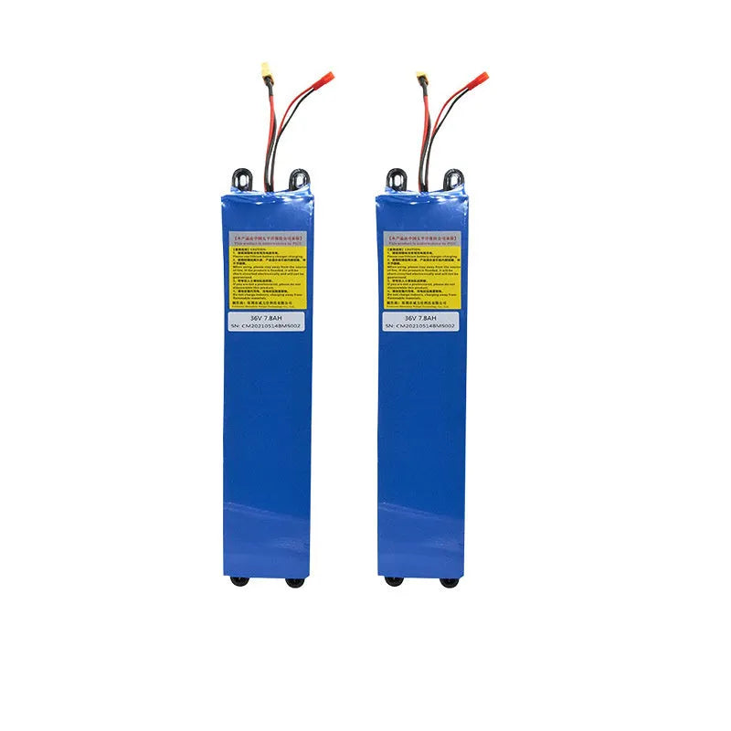 36V electric scooter lithium battery pack showing capacity options of 6.6Ah, 7.8Ah, and 10.4Ah