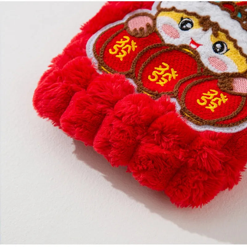 Red Lion Dance Pet Vest with lion dance embroidery and lanterns on small dog