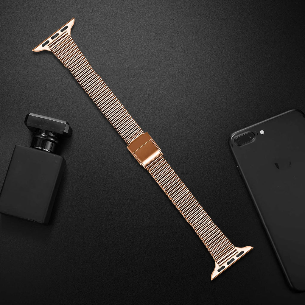 High-grade stainless steel watch strap with double buckle in silver for Apple Watch 38-40mm