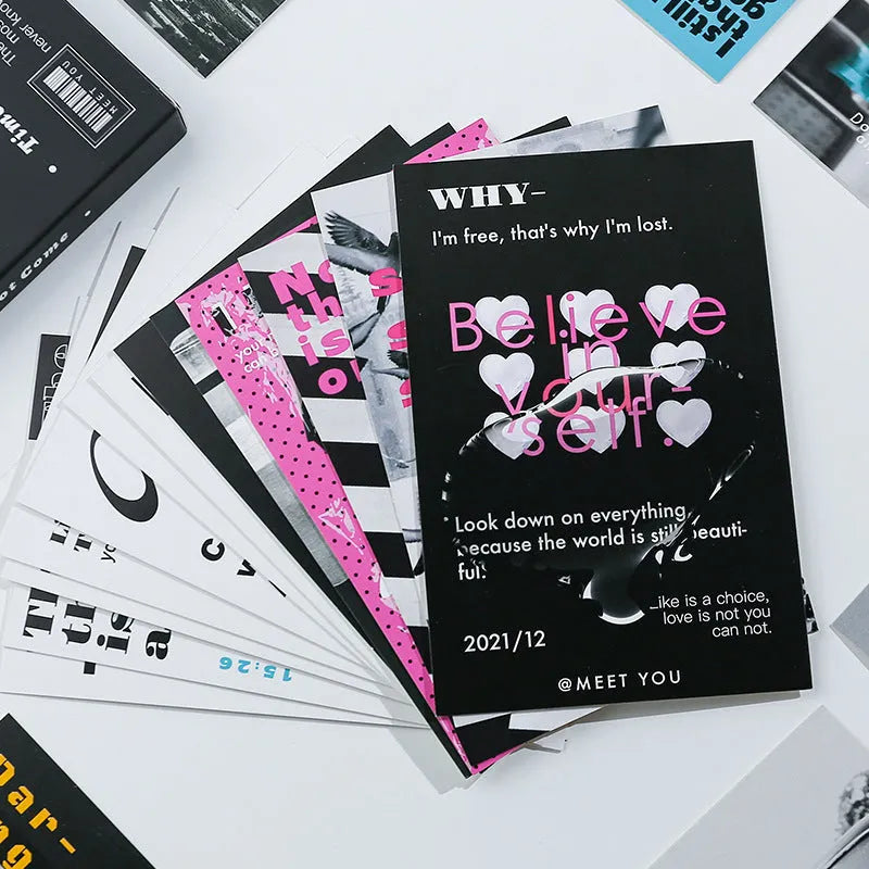 Box containing two fresh-style postcard designs: Time Has Not Yet Come and Warm Air Not Exhausted.