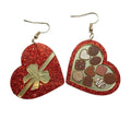 Acrylic drop earrings with red heart and ice cream design in gift box