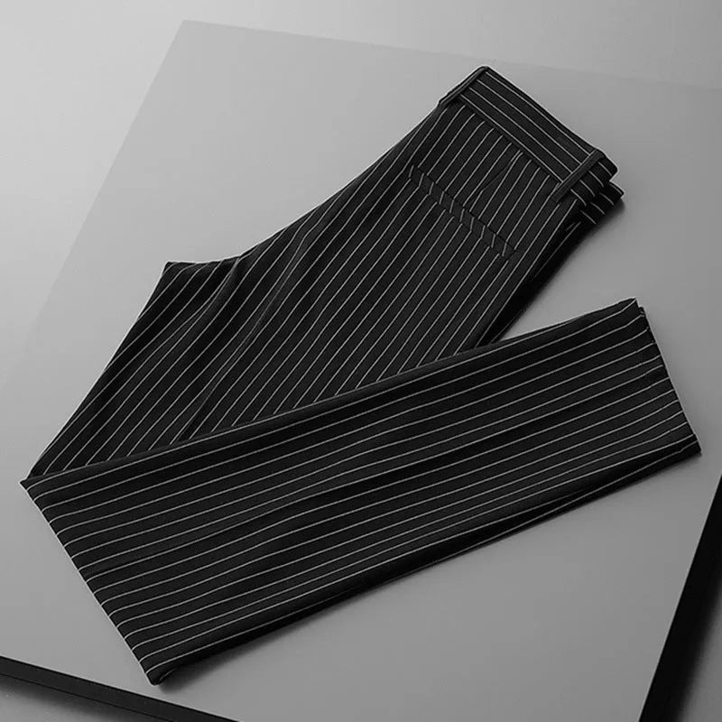 Men's loose striped suit pants in black and white cropped jeans and trousers styles
