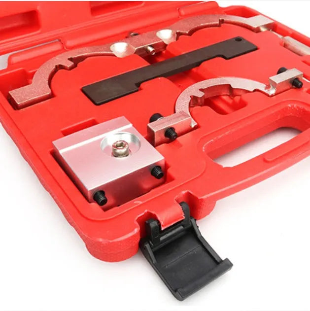 Red, seven-piece chrome-vanadium steel timing tool kit for Opel 1.4 Oncla LUJ engine.