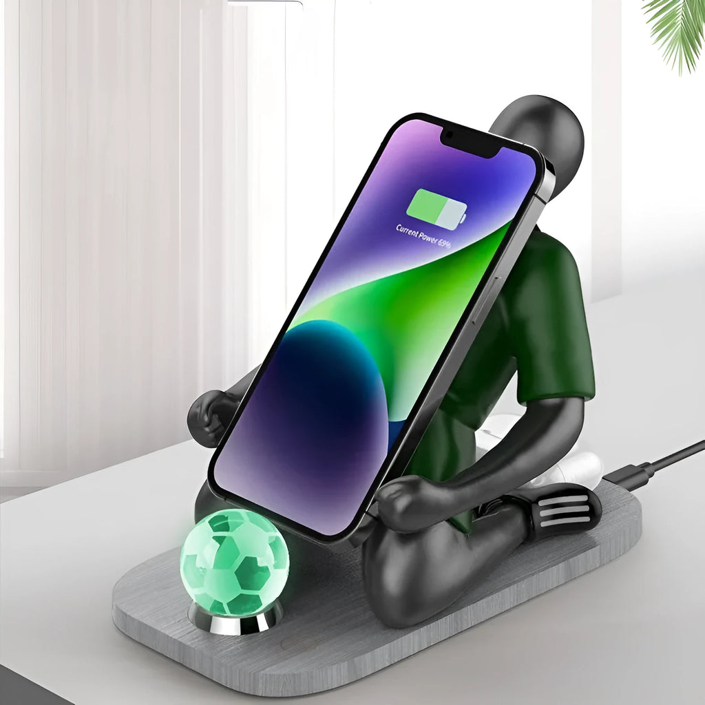 15W 2-in-1 wireless charger bracket in green, Type-C interface, phone stand on desk
