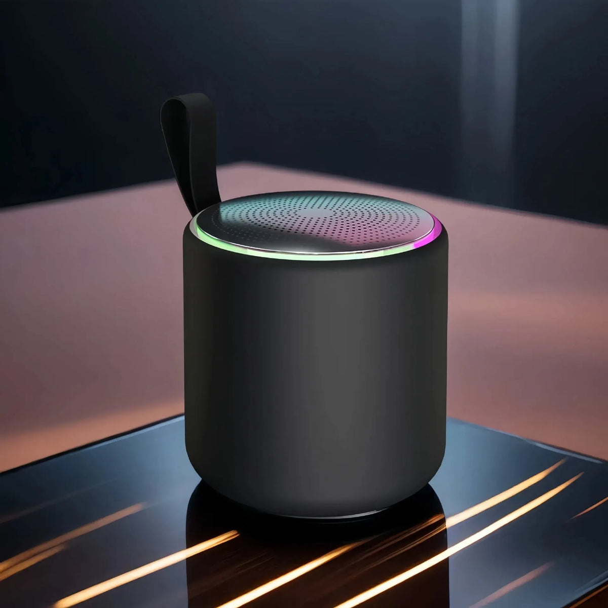 Bluetooth mini portable speaker in beige, front view, with compact design and visible speaker grille