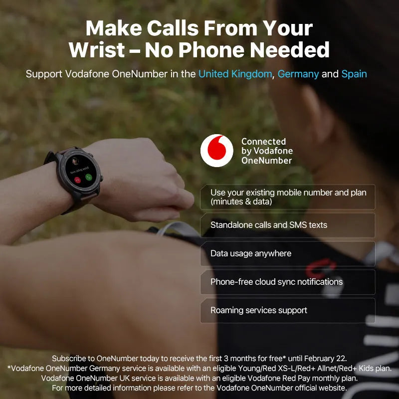 Ticwatch Pro X smart watch with 47mm case showing dual-layer display and sport band