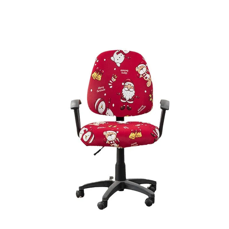 Printed stretch polyester split office chair cover with abstract floral pattern on standard chair