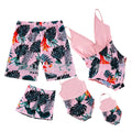 Parent-child quick dry swimsuit set in green, pink, red with polyester acetate blend fabric