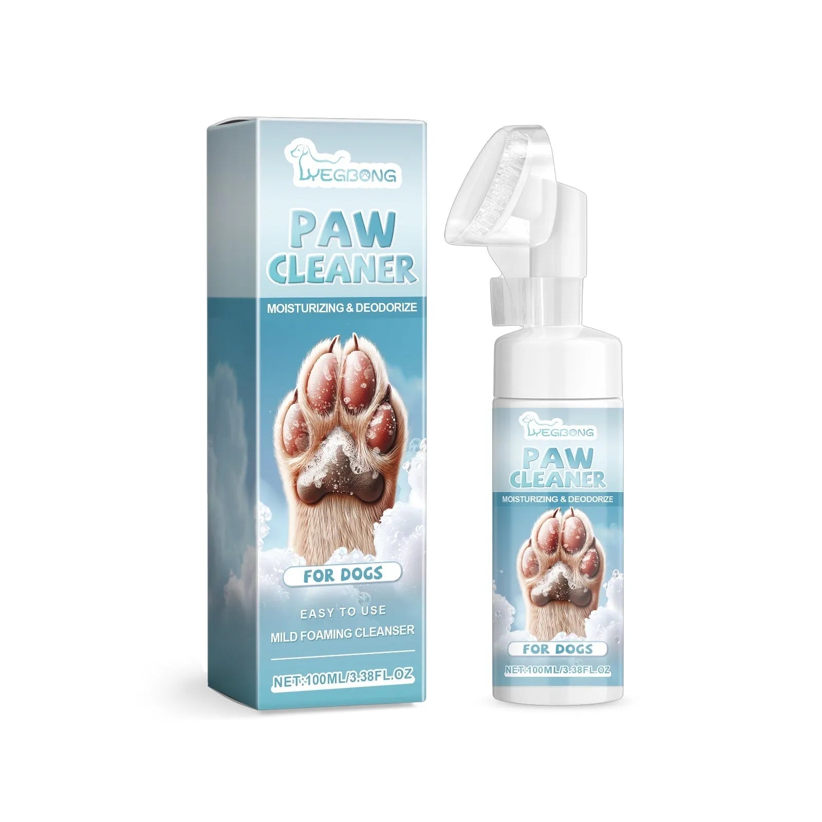 White and blue pet paw cleaning cup with silicone bristles for dogs and cats