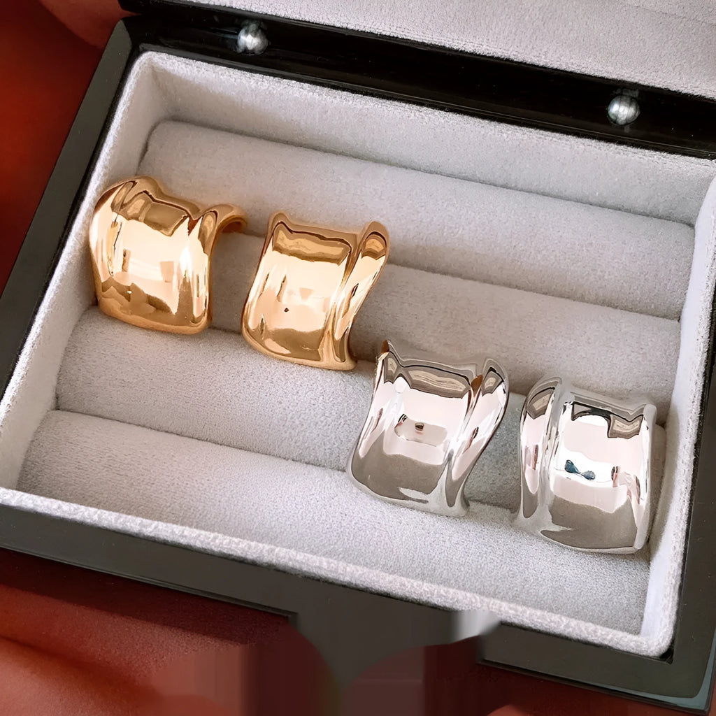 Retro geometric alloy ear studs for women, silver needle finish, electroplated