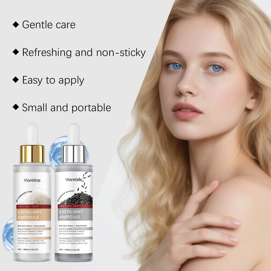 80ml black rice exfoliating liquid bottle with hyaluronic acid and nicotinamide ingredients