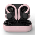 Sports headphones with hanging ear design in black, white, blue, red or pink colours with removable ear hooks
