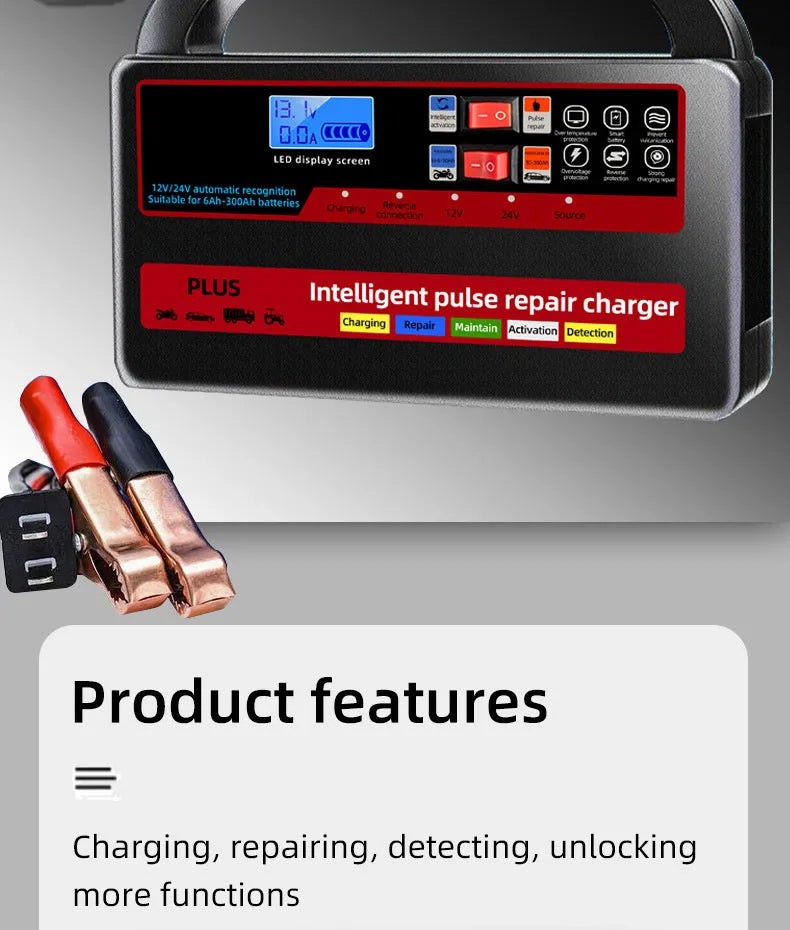 Fully automatic car wagon charger 12V/24V for lead acid batteries, W08 British standard, 800g
