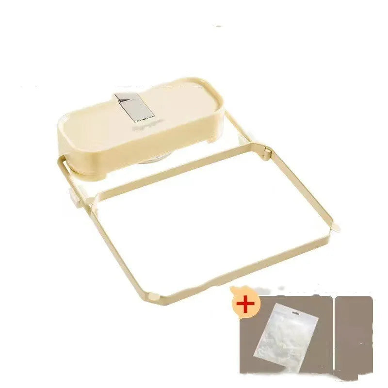 Dark green gold kitchen sink filter rack with suction cups and disposable screens for food scrap collection