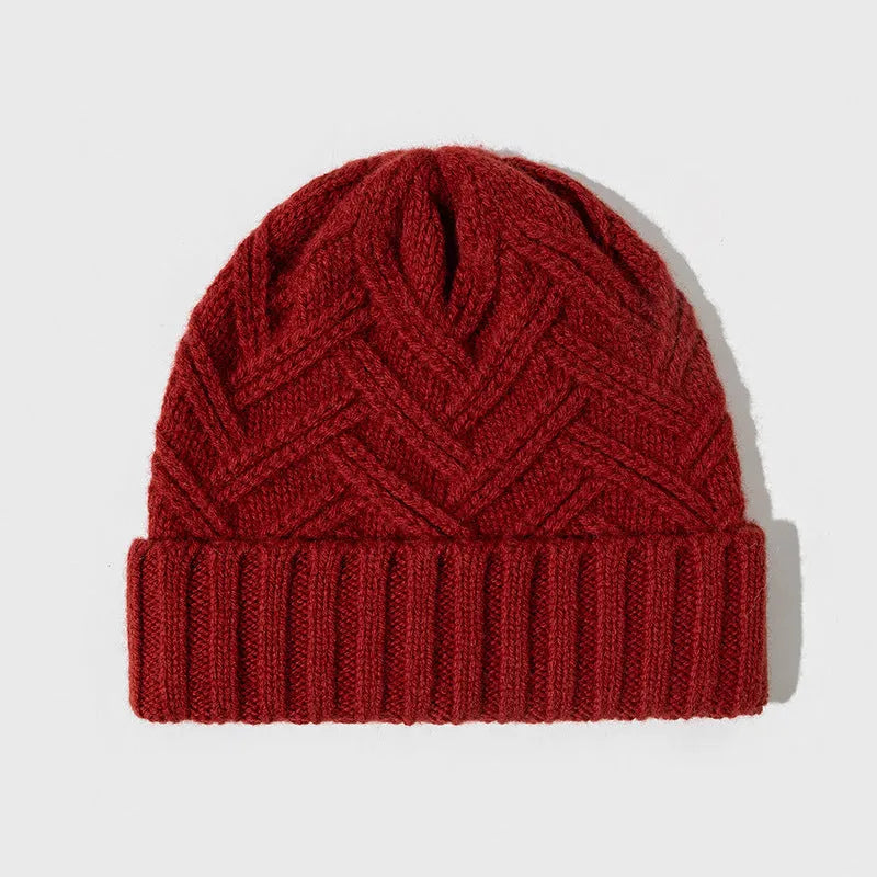 Wool knitted dome crown winter hat with totem pattern in six colour options
