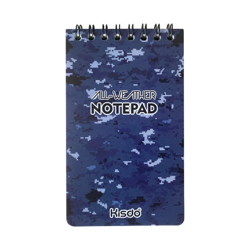 A5 spiral-bound waterproof notepad with stone paper, shown in camouflage colour option.