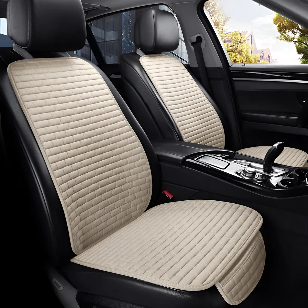Linen car seat cushion three-piece ventilated seat protective pad with sponge filler in black, grey, brown or beige
