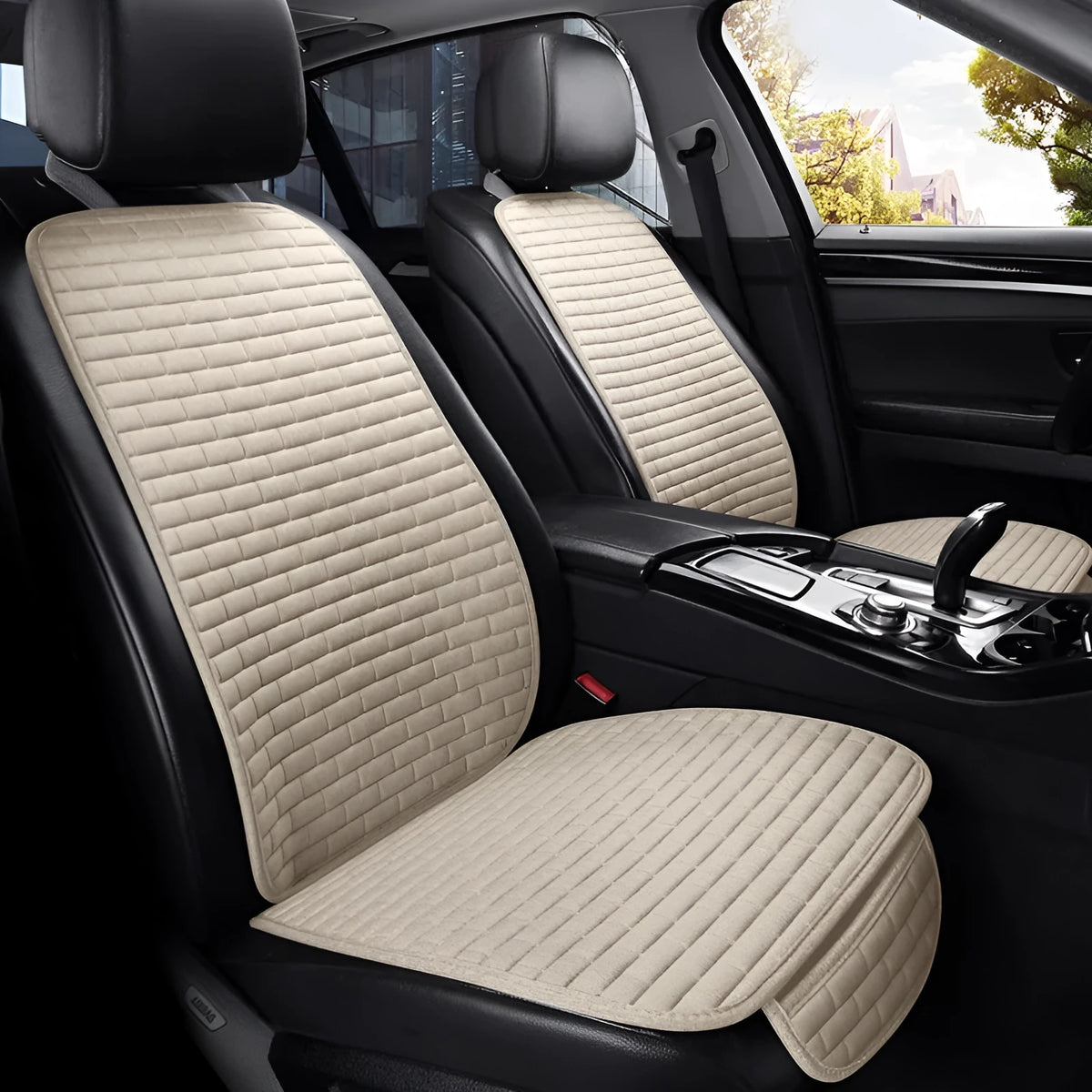 Linen car seat cushion three-piece ventilated seat protective pad with sponge filler in black, grey, brown or beige