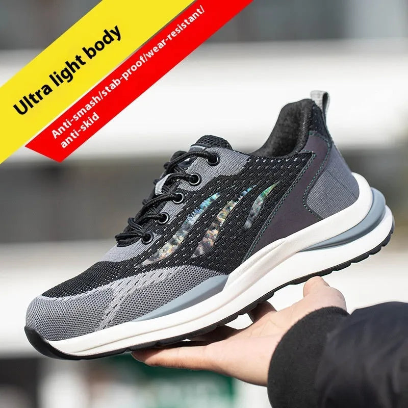 Men's black grey electrician safety shoes with plastic toe cap and lace-up closure