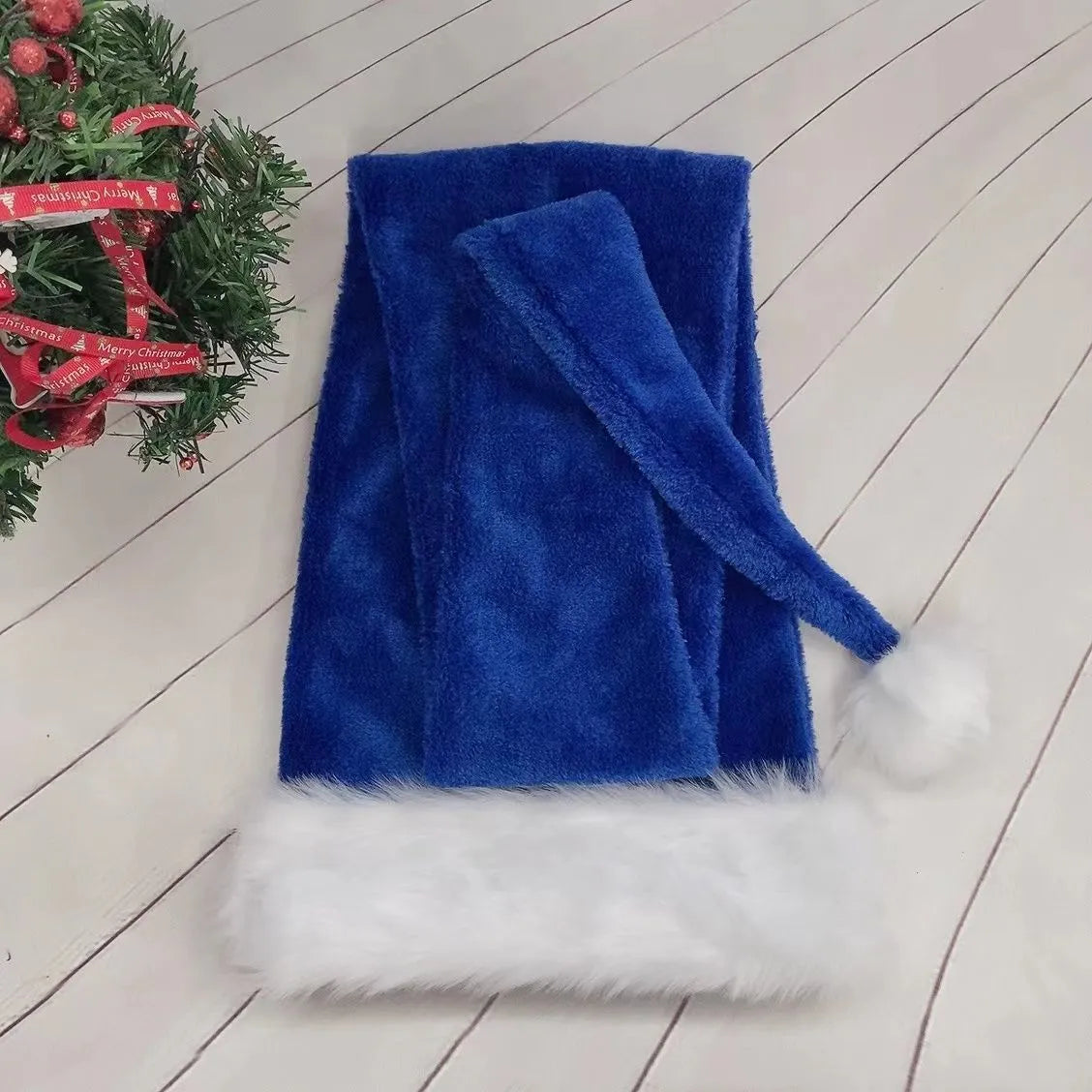 Extra long 1.5m plush polyester Christmas hat for festive decorations, 30 x 150cm
