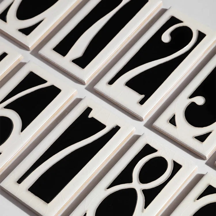 Handmade retro ceramic doorplate with enamel art number, measuring 76 by 152mm.