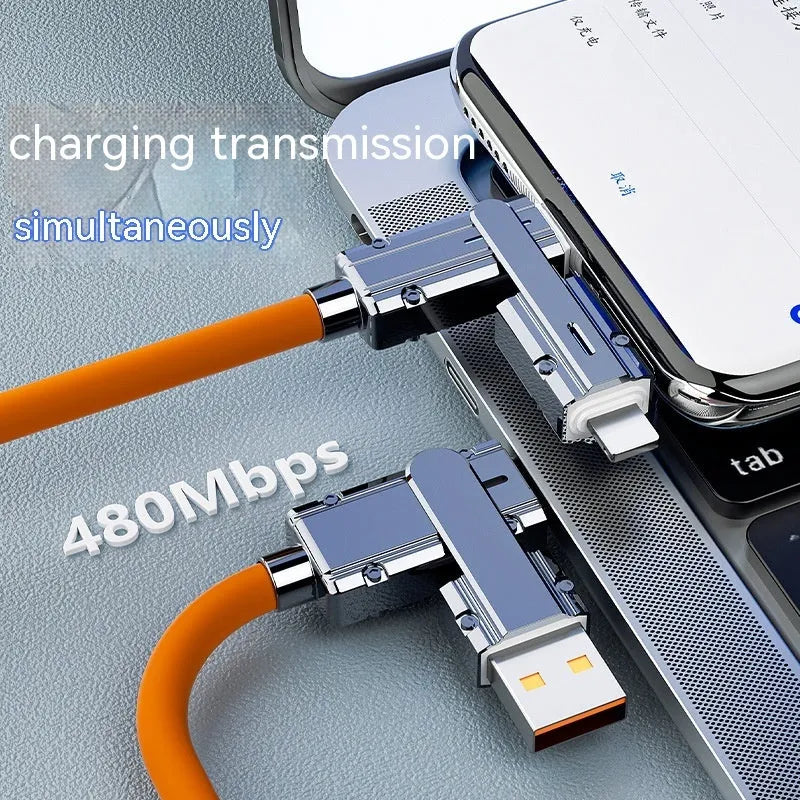 Orange fast charging cable with zinc alloy Lightning and USB-C connectors