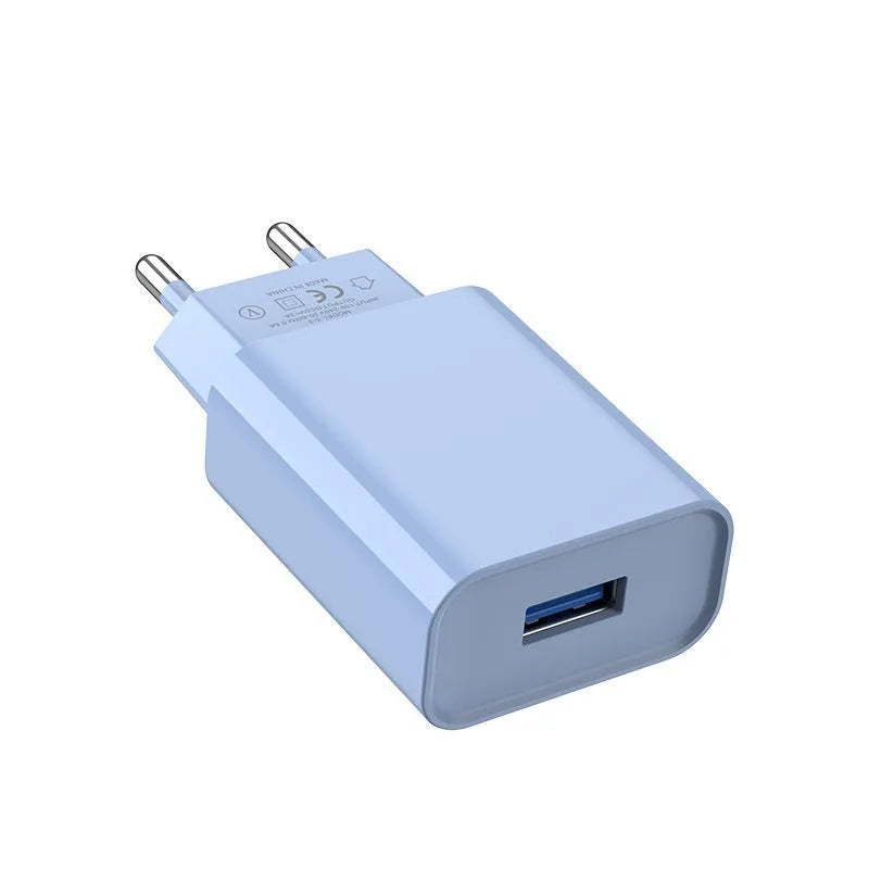 Macaron QC30 USB charging plug in blue with European standard prongs