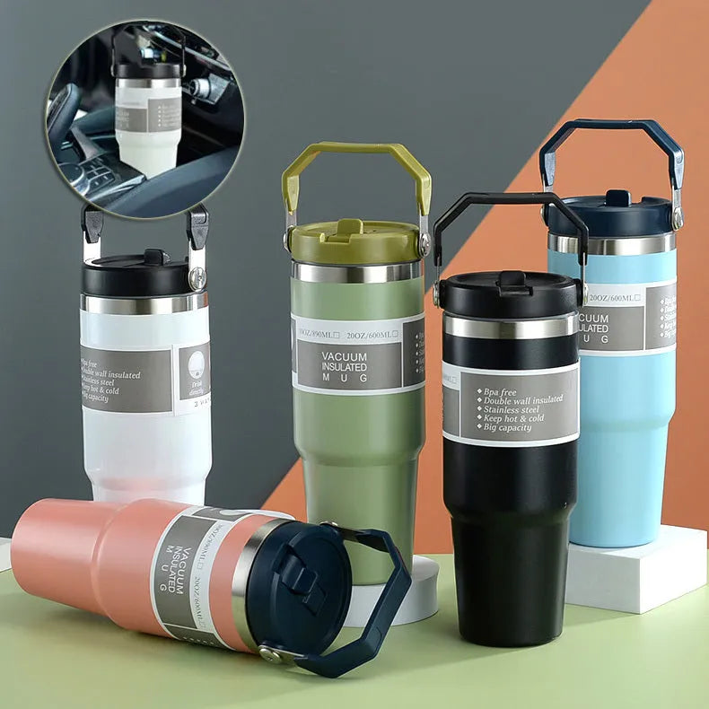 30oz stainless steel insulated travel tumbler with handle cover in multiple colour options