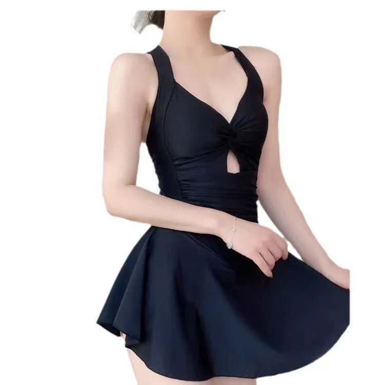 Women's holiday boxer swimsuit in solid colours with backless one-piece design