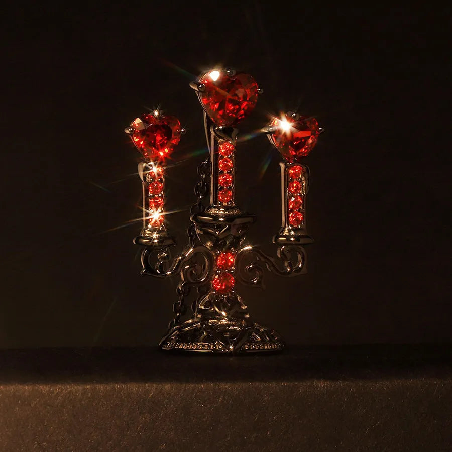 Retro candlestick pendant on Gothic cross chain necklace with hollow zinc alloy construction and diamond-cut surface texture