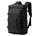 Black Oxford cloth travel bag with USB interface, curved shoulder strap, and 16-inch computer fit