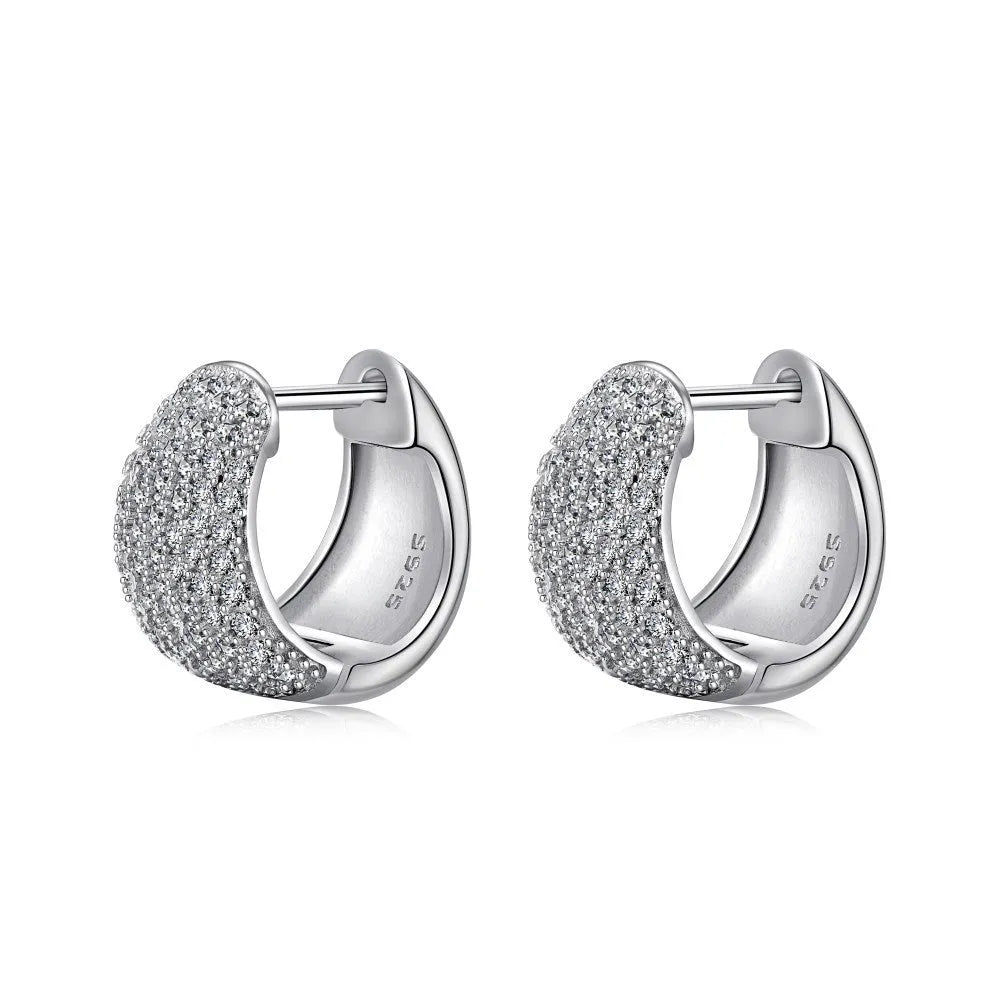 925 silver French ear clips with diamond treatment, 13mm, in platinum or gold, clip-on design