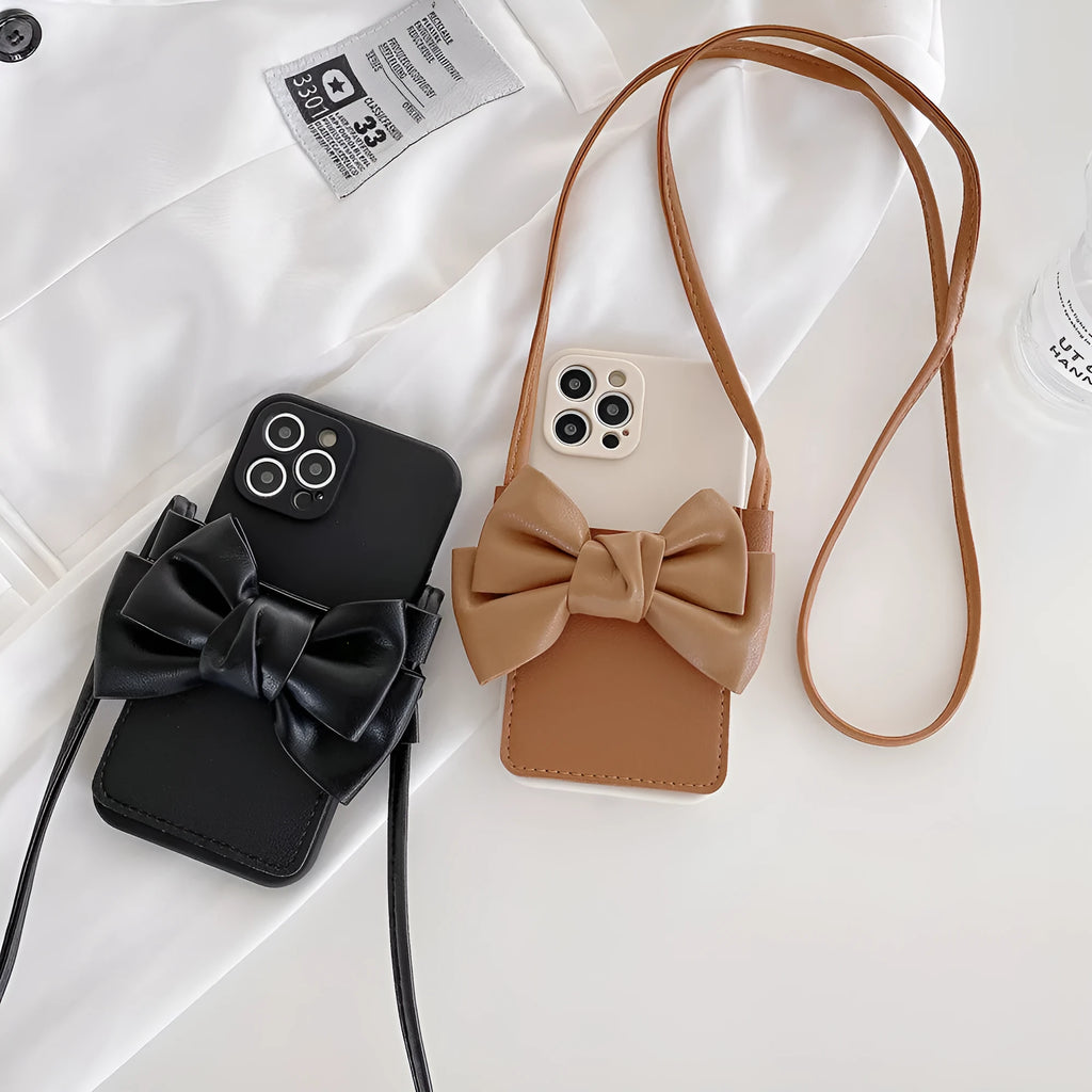 Ladies TPU phone case with crossbody bag strap for iPhone in black colour
