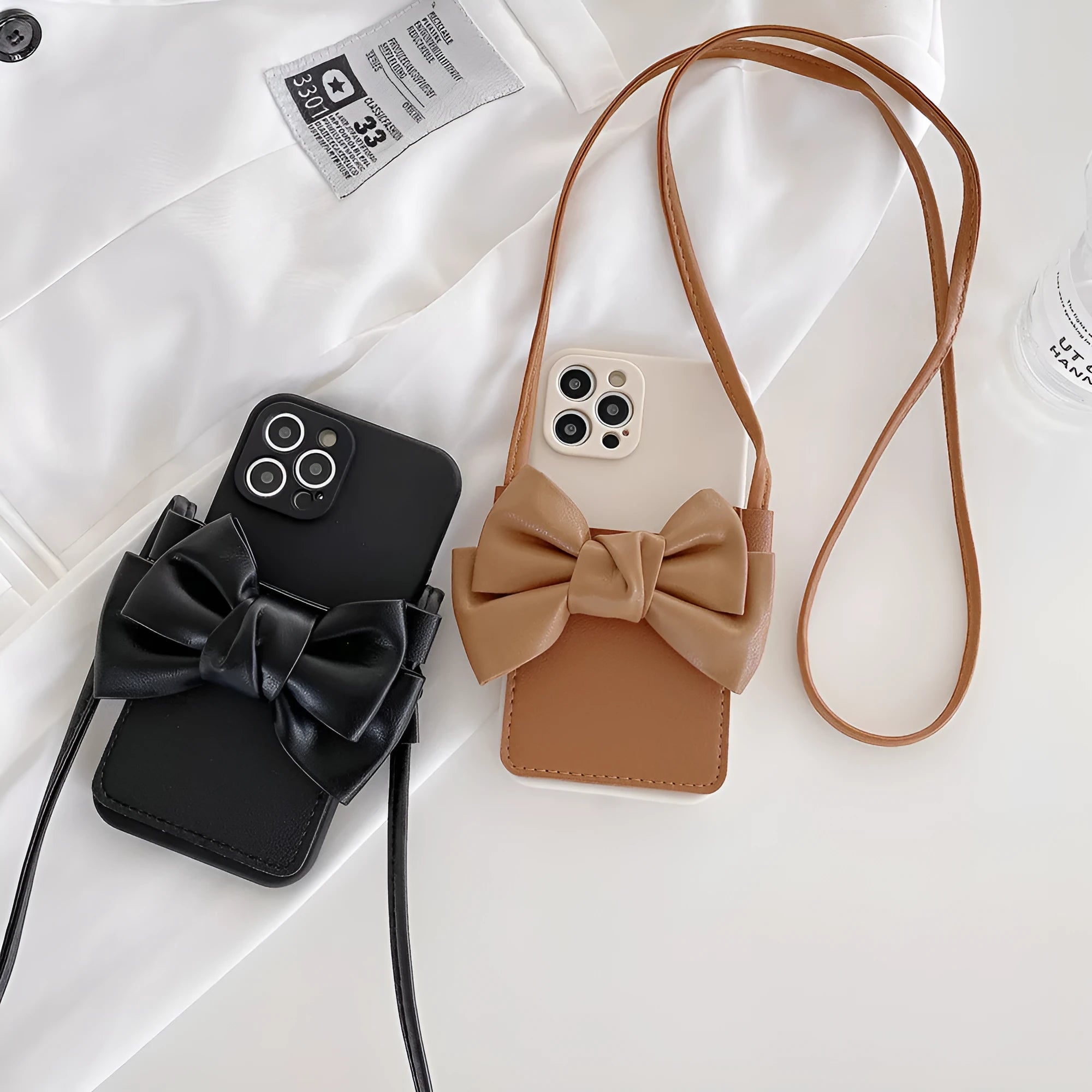 Ladies TPU phone case with crossbody bag strap for iPhone in black colour