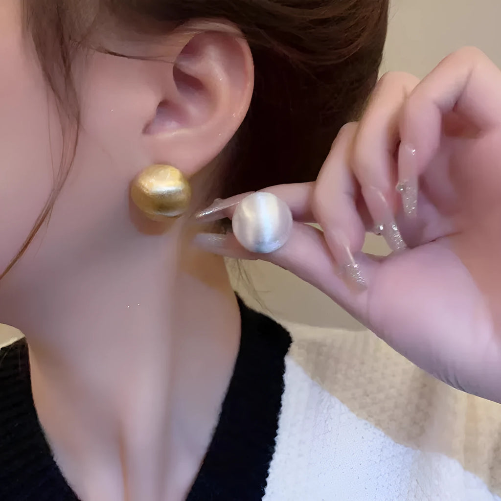 Matte brushed bean earrings for women in Gold and White colour options with a low-profile versatile design